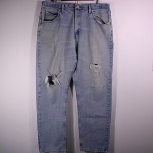 Wrangler Jeans Mens 38x32, Fits 37x32 Light‎ Blue Distressed Relaxed